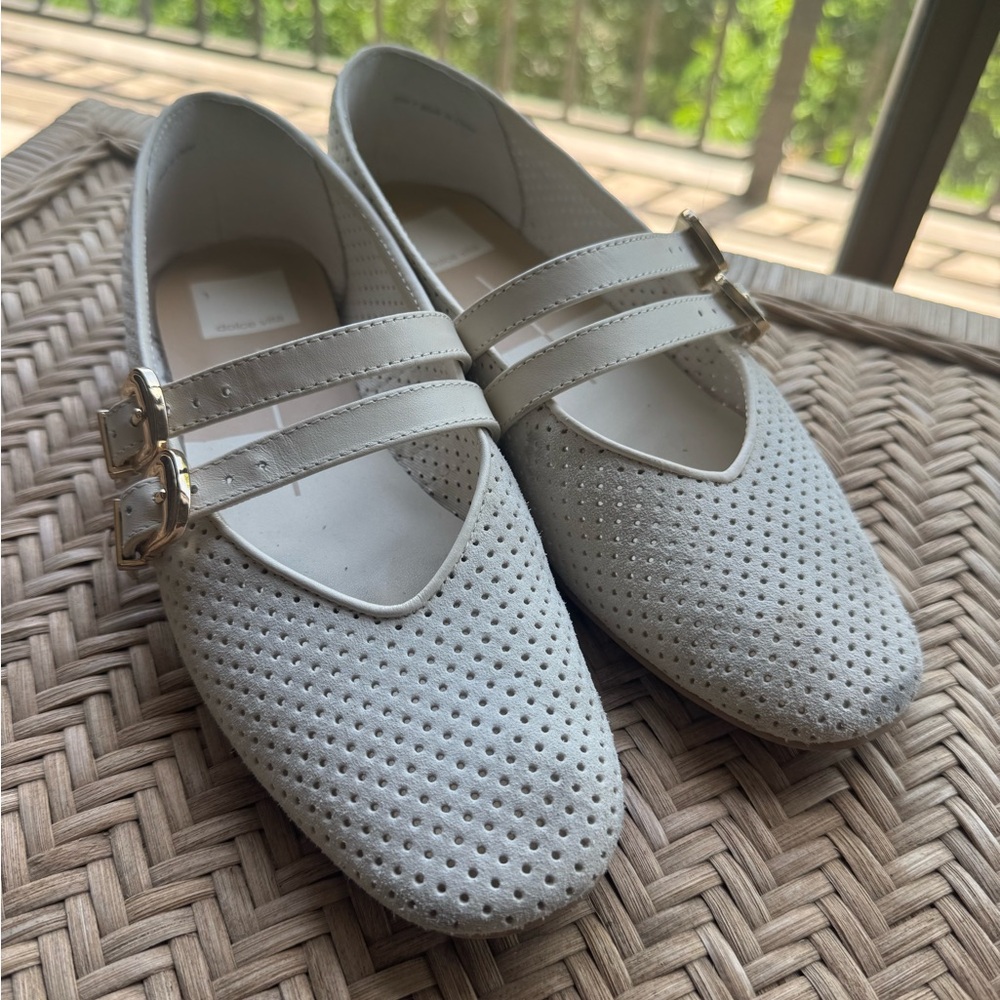 Baylee Wide Ballet Flats - Bone Perforated Suede